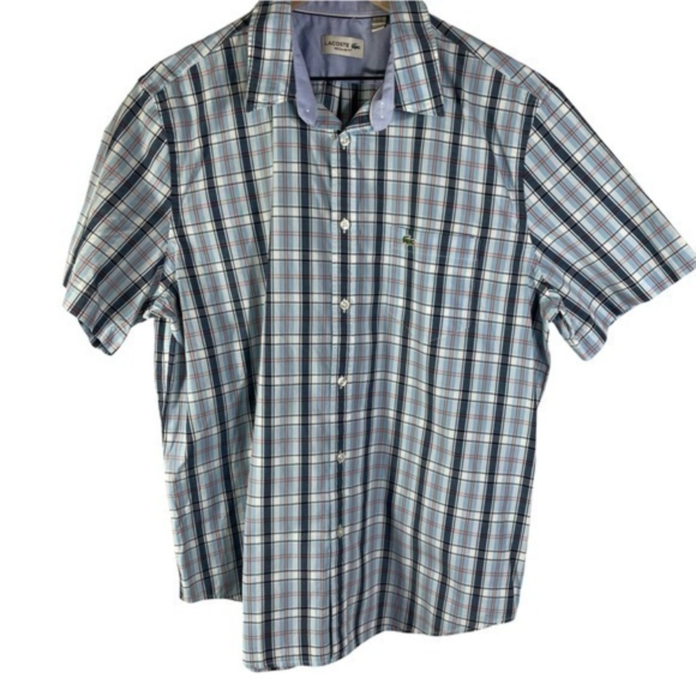 Lacoste Men’s Button Down Plaid Shirt Top Size XL